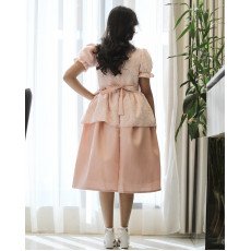 فستان بناتي مطرز بوردة بارزة على الصدر وأكمام منفوشة - 1218 فستان بناتي مطرز بوردة بارزة على الصدر وأكمام منفوشة - 1218