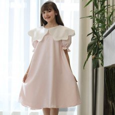 فستان بناتي مشجر ورود بتصميم خصر مفتوح ودلعة بيضاء - 1200 فستان بناتي مشجر ورود بتصميم خصر مفتوح ودلعة بيضاء - 1200