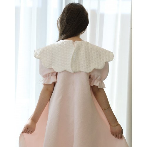 فستان بناتي مشجر ورود بتصميم خصر مفتوح ودلعة بيضاء - 1200 فستان بناتي مشجر ورود بتصميم خصر مفتوح ودلعة بيضاء - 1200