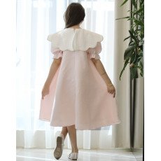 فستان بناتي مشجر ورود بتصميم خصر مفتوح ودلعة بيضاء - 1200 فستان بناتي مشجر ورود بتصميم خصر مفتوح ودلعة بيضاء - 1200