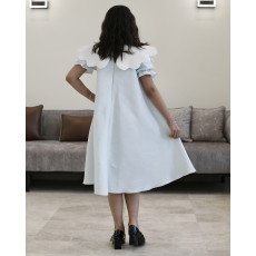 فستان بناتي سماوي مشجر ورود بتصميم خصر مفتوح ودلعة بيضاء - 1200 فستان بناتي سماوي مشجر ورود بتصميم خصر مفتوح ودلعة بيضاء - 1200