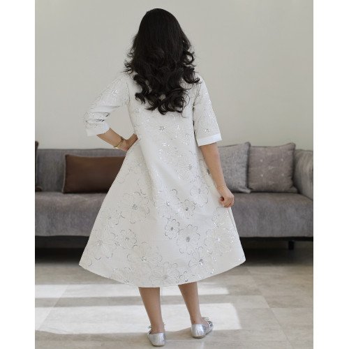 طقم بناتي سكري وجاكيت مطرز بجيوب جانبية | تصميم ملكي - 1194