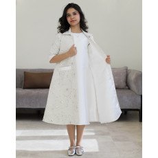 طقم بناتي سكري وجاكيت مطرز بجيوب جانبية | تصميم ملكي - 1194