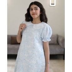 فستان بناتي سماوي مطرز ورود ببريق لامع وقصة نص كلوش - 1225 فستان بناتي سماوي مطرز ورود ببريق لامع وقصة نص كلوش - 1225