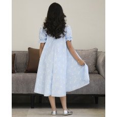 فستان بناتي سماوي مطرز مشجر بياقة فراشة ملكية وقصة كلوش - 1219