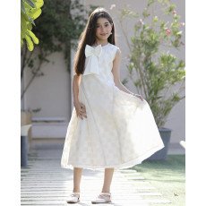 فستان بناتي سكري كاروهات بفيونكة صدر وتحديد لؤلؤ ملكي - 1203