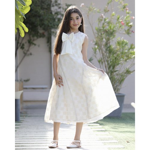 فستان بناتي سكري كاروهات بفيونكة صدر وتحديد لؤلؤ ملكي - 1203 فستان بناتي سكري كاروهات بفيونكة صدر وتحديد لؤلؤ ملكي - 1203