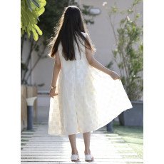 فستان بناتي سكري كاروهات بفيونكة صدر وتحديد لؤلؤ ملكي - 1203