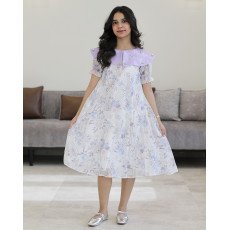 فستان بناتي مشجر بنفسجي بياقة مرصعة بالإكسسوار اللامع - M3811 فستان بناتي مشجر بنفسجي بياقة مرصعة بالإكسسوار اللامع - M3811