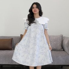 فستان بناتي مشجر بنقوش الطبيعة بياقة بيضاء عريضة كلوش - 1215 فستان بناتي مشجر بنقوش الطبيعة بياقة بيضاء عريضة كلوش - 1215