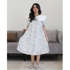 فستان بناتي مشجر بنقوش الطبيعة بياقة بيضاء عريضة كلوش - 1215 فستان بناتي مشجر بنقوش الطبيعة بياقة بيضاء عريضة كلوش - 1215