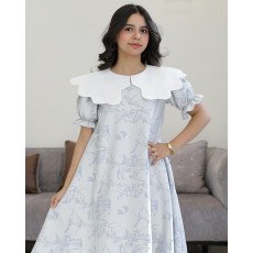 فستان بناتي مشجر بنقوش الطبيعة بياقة بيضاء عريضة كلوش - 1215 فستان بناتي مشجر بنقوش الطبيعة بياقة بيضاء عريضة كلوش - 1215