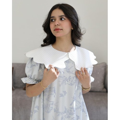 فستان بناتي مشجر بنقوش الطبيعة بياقة بيضاء عريضة كلوش - 1215 فستان بناتي مشجر بنقوش الطبيعة بياقة بيضاء عريضة كلوش - 1215