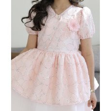 فستان بناتي وردي مطرز بوردة بارزة (3D) وقصة بيبلوم ملكية - 1210 فستان بناتي وردي مطرز بوردة بارزة (3D) وقصة بيبلوم ملكية - 1210