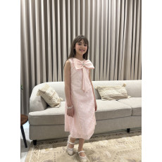 فستان بناتي وردي بفيونكة صدر ضخمة وتطريز لؤلؤ ملكي - M3880