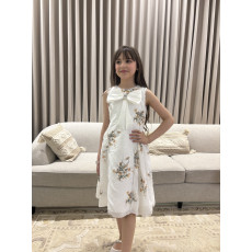 فستان بناتي سكري مشجر بفيونكة صدر ضخمة وتطريز لؤلؤ ملكي - M3888