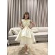 فستان بناتي سهرة أوف وايت مطرز بأوراق ذهبية وطبقات تل منفوشة - 1056