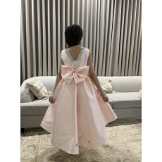 فستان بناتي سهرة مشمشي بياقة مرصعة وطبقات تل منفوشة - 1052