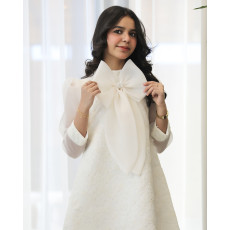 فستان بناتي دانتيل أبيض بفيونكة صدر مرصعة وأكمام شيفون شفافة - 1205