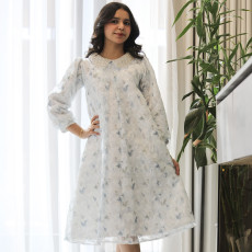 فستان بناتي مرصع بلمعة بياقة كريستال فاخرة وأكمام محيرة - 1217