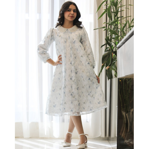 فستان بناتي مرصع بلمعة بياقة كريستال فاخرة وأكمام محيرة - 1217