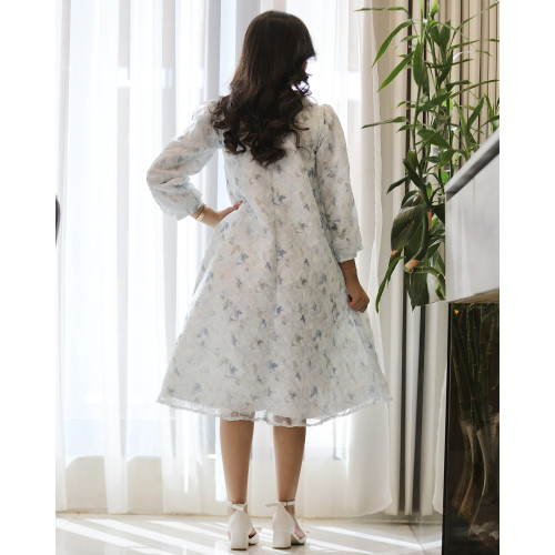 فستان بناتي مرصع بلمعة بياقة كريستال فاخرة وأكمام محيرة - 1217