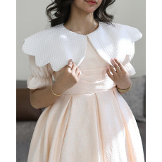 فستان بناتي مشمش مشجر بارز بياقة بيضاء عريضة - 1221