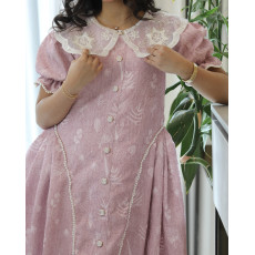 فستان بناتي روز مشجر بأوراق الشجر بياقة كلفة لؤلؤ وتحديد جانبي - 1213