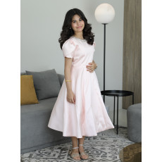 فستان بناتي سهرة ميكادو خربزي باكسسوار رقبة وأكمام مبتكرة - m3797