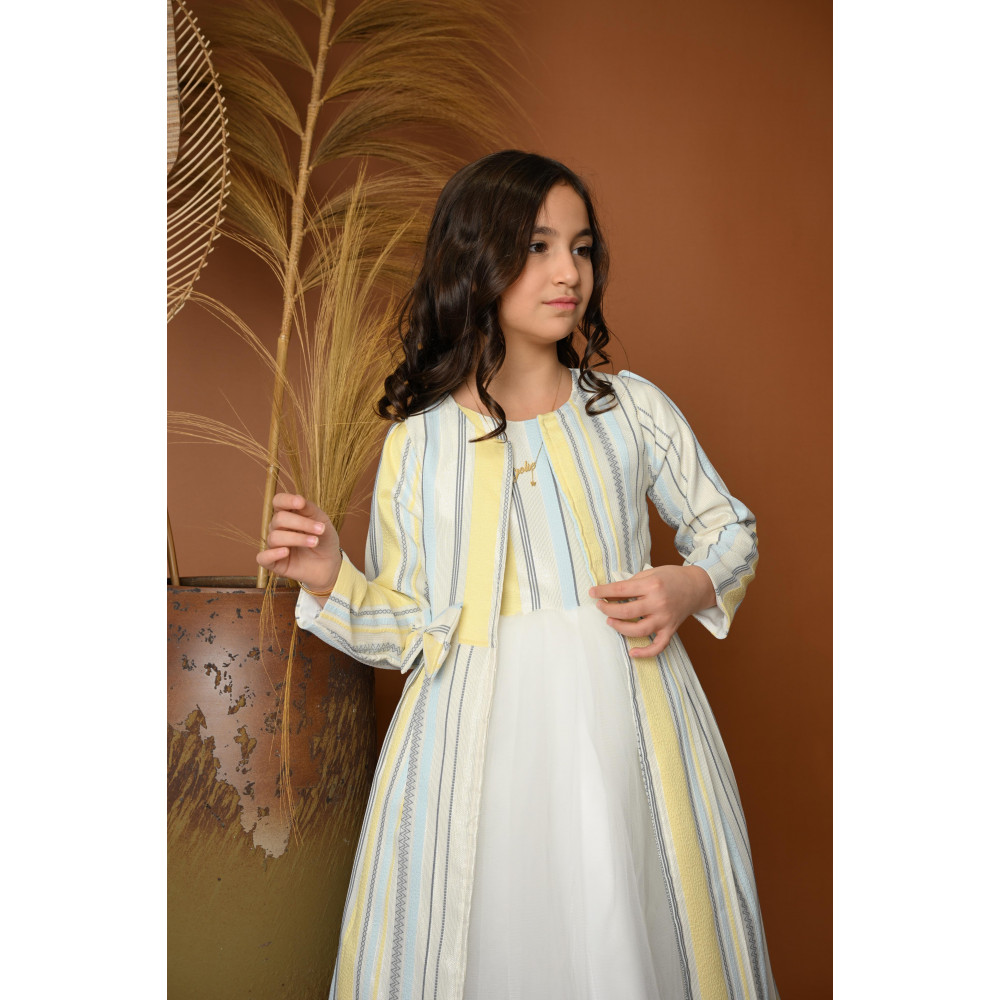 فستان بناتي سهرة مخطط مع جاكيت - 825