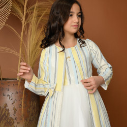 فستان بناتي سهرة مخطط مع جاكيت - 825 فستان بناتي سهرة مخطط مع جاكيت - 825