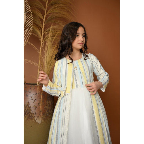 فستان بناتي سهرة مخطط مع جاكيت - 825 فستان بناتي سهرة مخطط مع جاكيت - 825