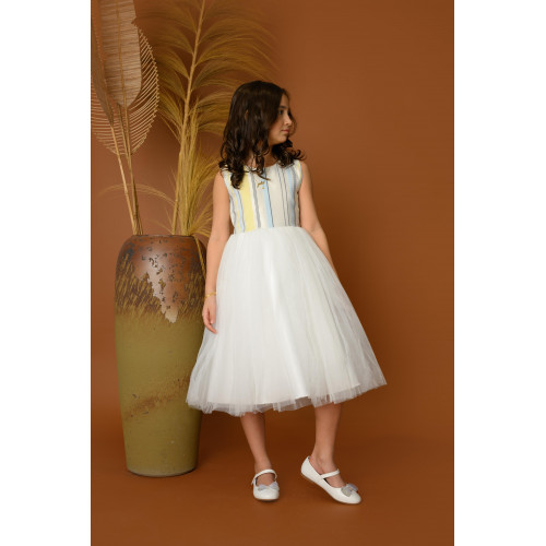 فستان بناتي سهرة مخطط مع جاكيت - 825 فستان بناتي سهرة مخطط مع جاكيت - 825