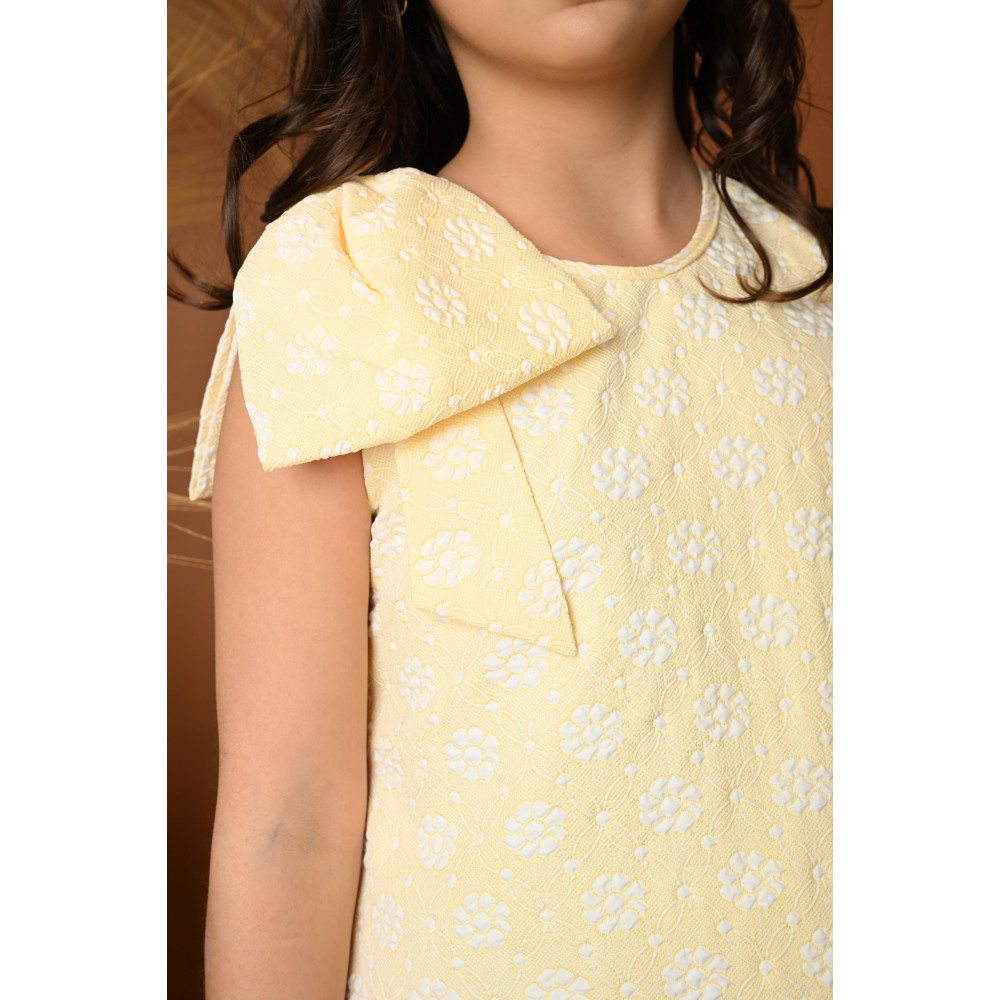 فستان بناتي أصفر بكشكش وفيونكة - 731