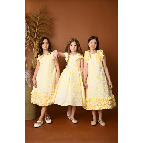 فستان بناتي أصفر أنيق بتصميم فريد - 717 فستان بناتي أصفر أنيق بتصميم فريد - 717