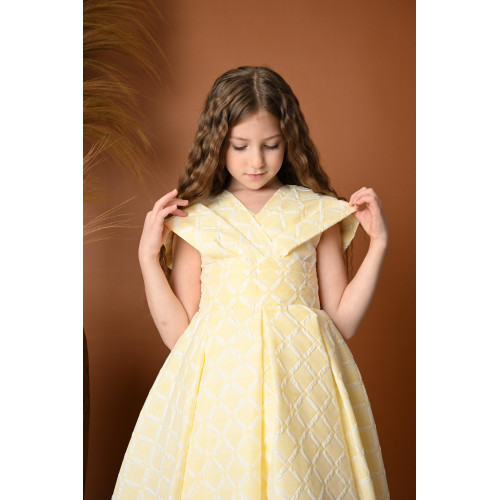 فستان أصفر بناتي أنيق بتصميم كلاسيكي - 734 فستان أصفر بناتي أنيق بتصميم كلاسيكي - 734