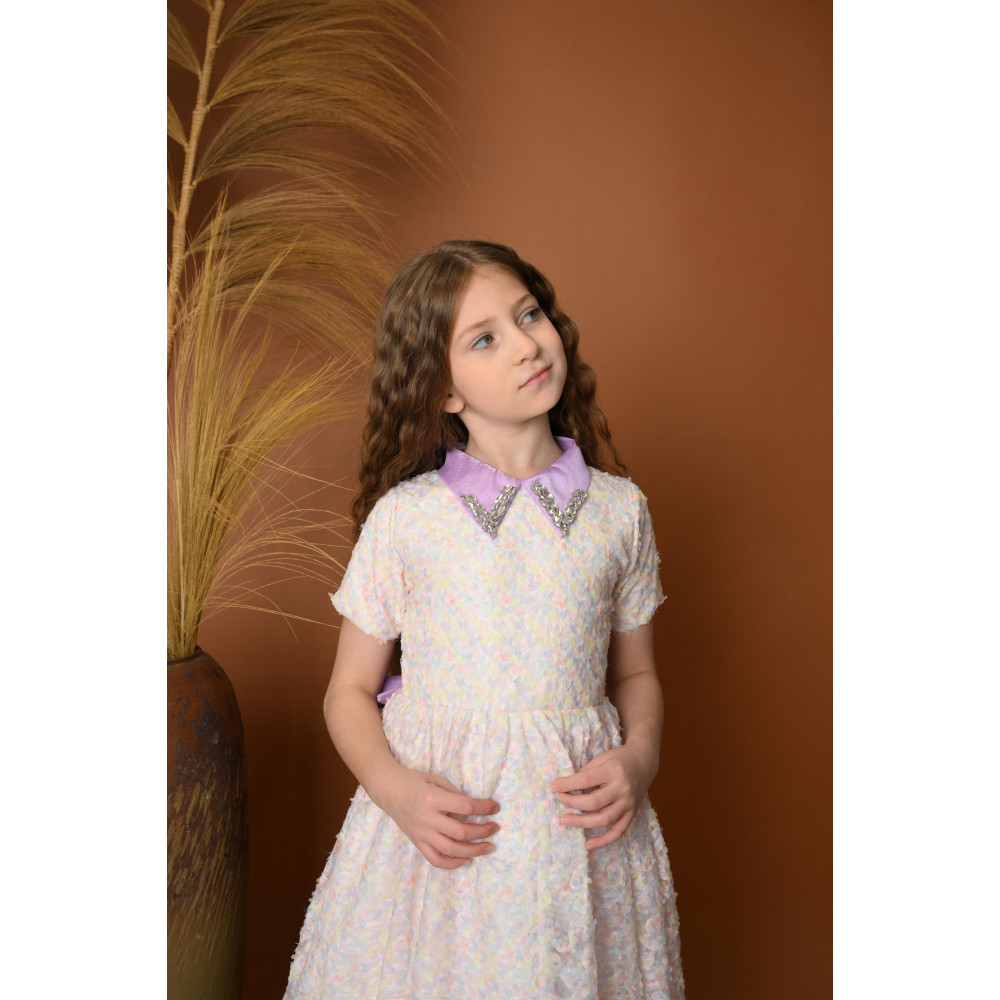 فستان بناتي فاخر بنقوش أنيقة وياقة مزينة - 777