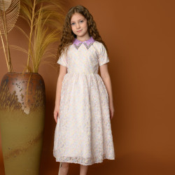 فستان بناتي فاخر بنقوش أنيقة وياقة مزينة - 777 فستان بناتي فاخر بنقوش أنيقة وياقة مزينة - 777