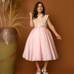 فستان بناتي سهرة أنيق باللون الوردي بنقشة ورود - 706 فستان بناتي سهرة أنيق باللون الوردي بنقشة ورود - 706