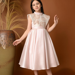 فستان سهرة بناتي بتصميم وردي مزين بالورود - 706 فستان سهرة بناتي بتصميم وردي مزين بالورود - 706