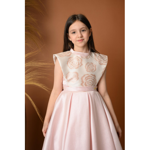 فستان سهرة بناتي بتصميم وردي مزين بالورود - 706 فستان سهرة بناتي بتصميم وردي مزين بالورود - 706