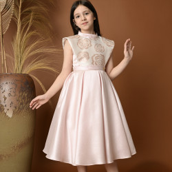 فستان سهرة بناتي بتصميم وردي مزين بالورود - 706 فستان سهرة بناتي بتصميم وردي مزين بالورود - 706