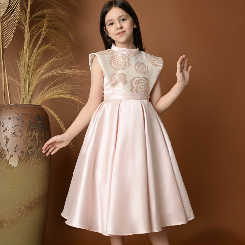 فستان سهرة بناتي بتصميم وردي مزين بالورود - 706 فستان سهرة بناتي بتصميم وردي مزين بالورود - 706