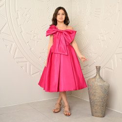 فستان بناتي سهرة فوشيا بتصميم فيونكة كبيرة - 638 فستان بناتي سهرة فوشيا بتصميم فيونكة كبيرة - 638