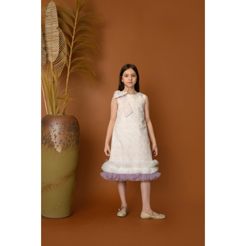 فستان بناتي كشكش مع فيونكة على الكتف - 785