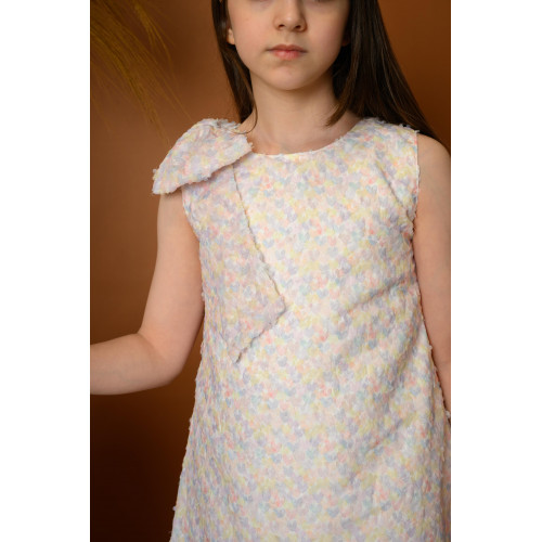 فستان بناتي كشكش مع فيونكة على الكتف - 785 فستان بناتي كشكش مع فيونكة على الكتف - 785