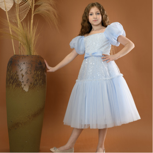 فستان بناتي سهرة لونين منفوش بلمسات براقة فستان بناتي سهرة لونين منفوش بلمسات براقة