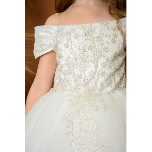 فستان بناتي سهرة أبيض بتصميم منفوش - M3607 فستان بناتي سهرة أبيض بتصميم منفوش - M3607