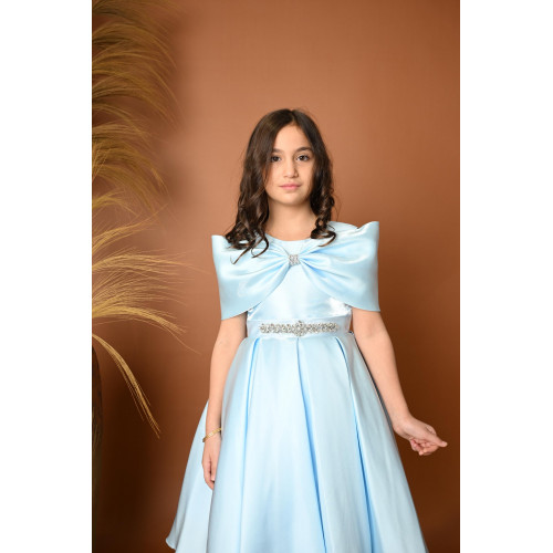 فستان سهرة بناتي مع فيونكة لبس على الكتف - M3481 فستان سهرة بناتي مع فيونكة لبس على الكتف - M3481