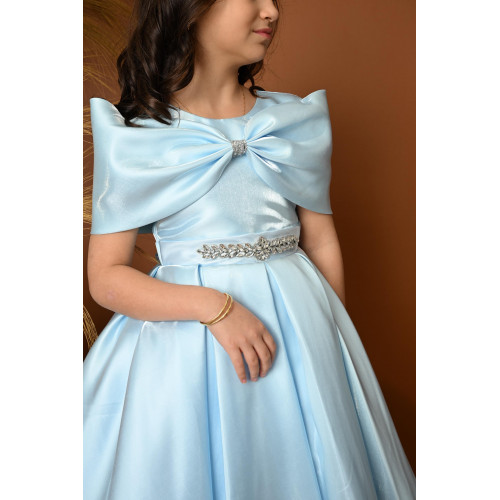 فستان سهرة بناتي مع فيونكة لبس على الكتف - M3481 فستان سهرة بناتي مع فيونكة لبس على الكتف - M3481